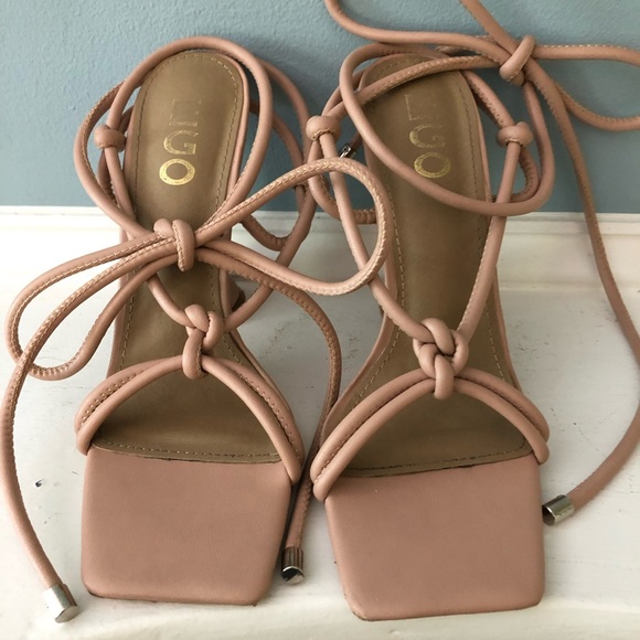 EGO Pale Pink My Angels Square Toe Lace-Up Sculptured Heel Sandals - Picture 2 of 10